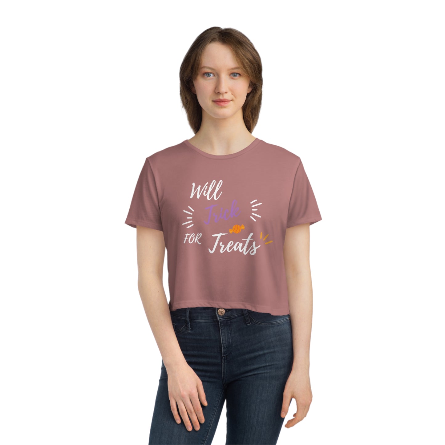 Will trick for treats Women's Flowy Cropped Tee