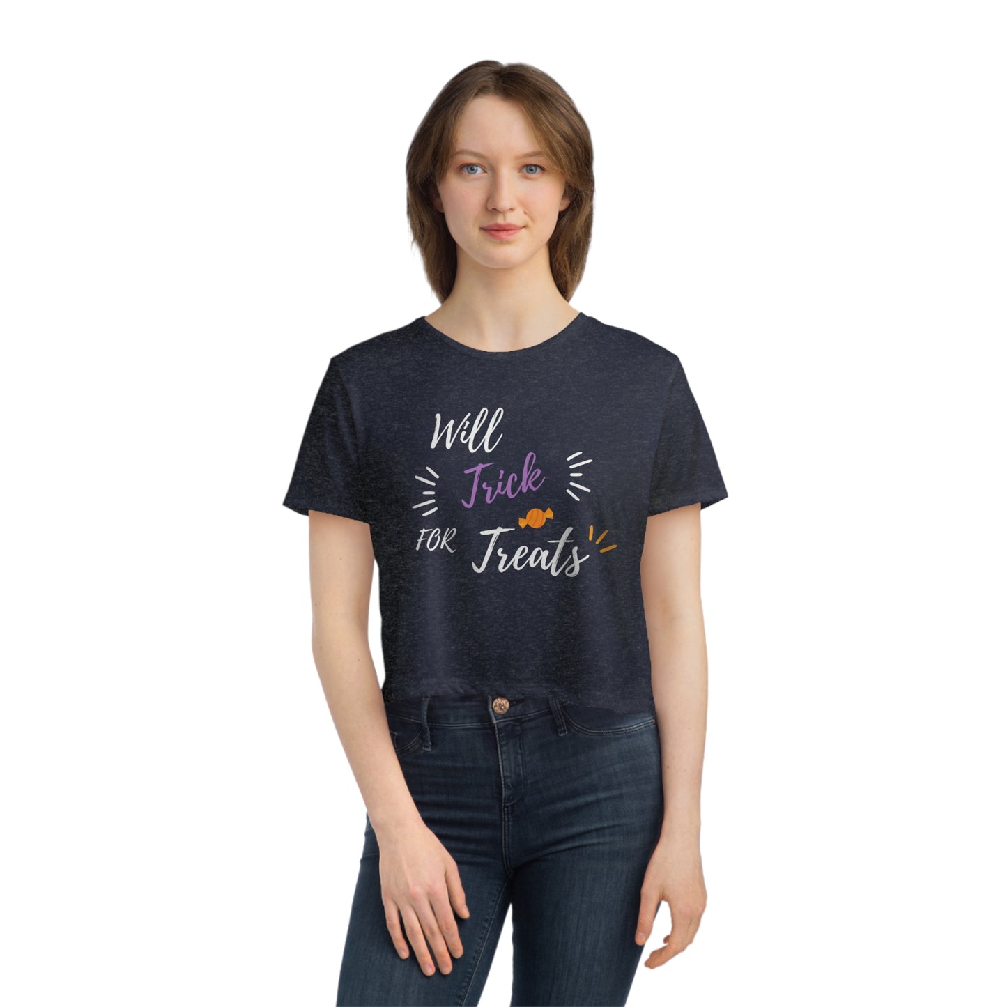 Will trick for treats Women's Flowy Cropped Tee