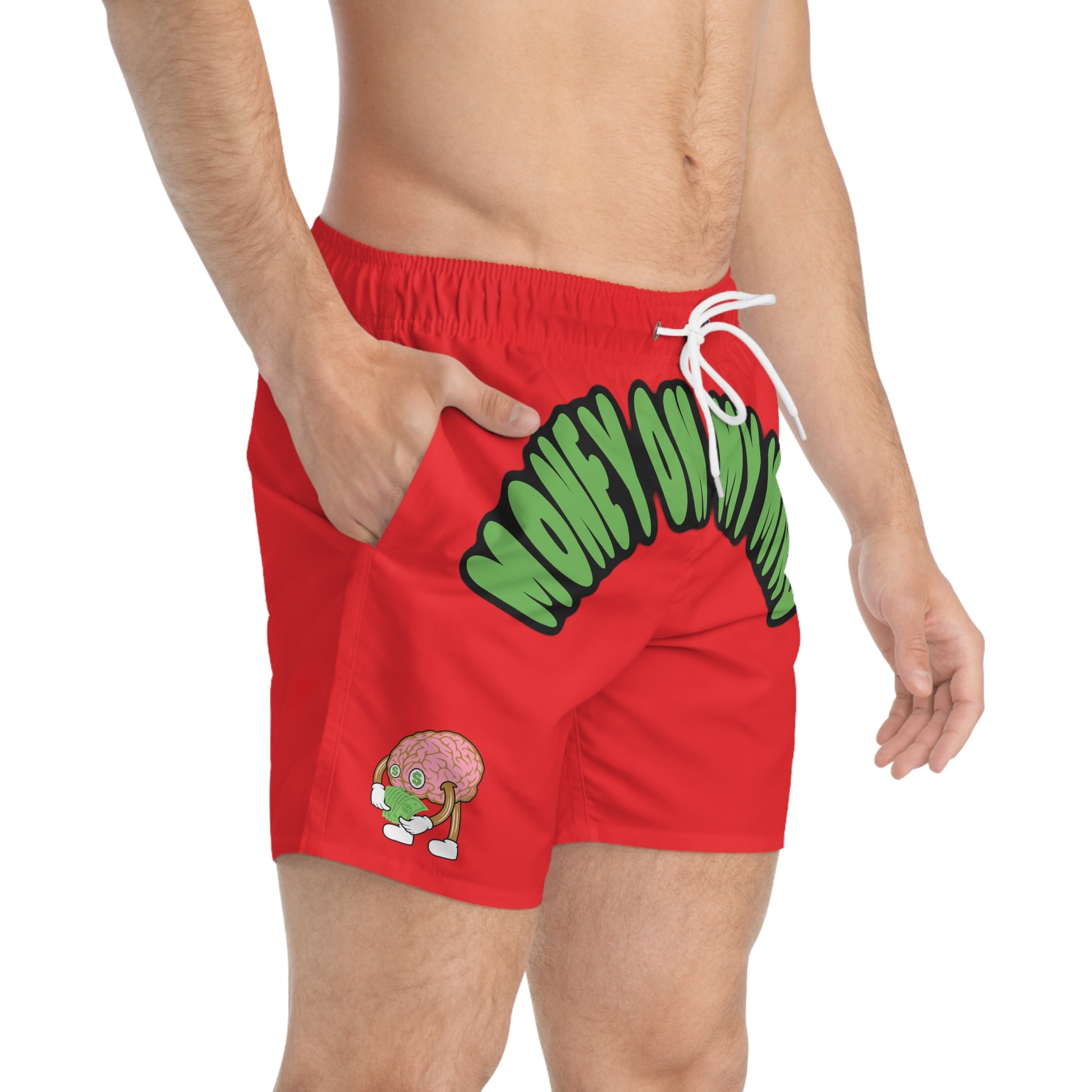 Money on My Mind Swim Trunks Red | Fromth33rd
